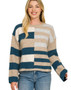 Colorblock Stripe Crop Sweater in Teal Combo