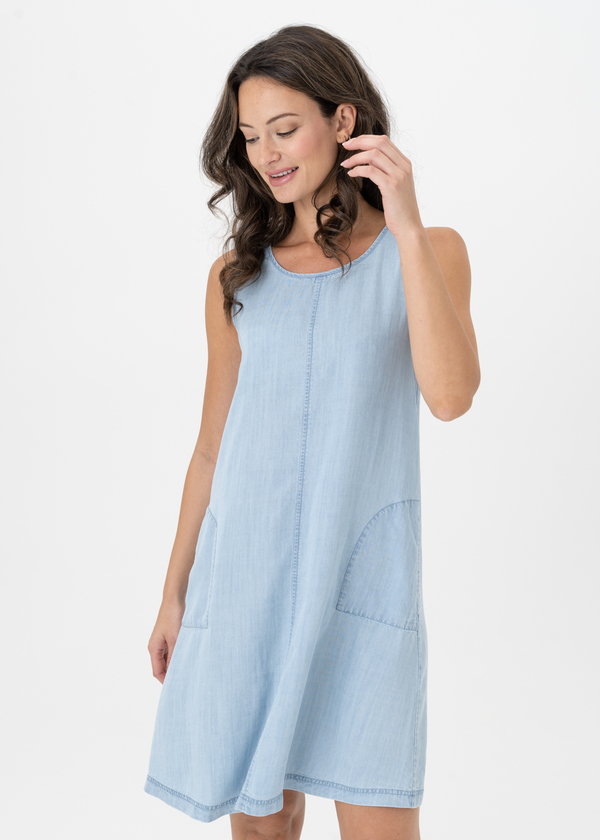 Renuar Sleeveless Tencel Dress in Chambray - wardrobe