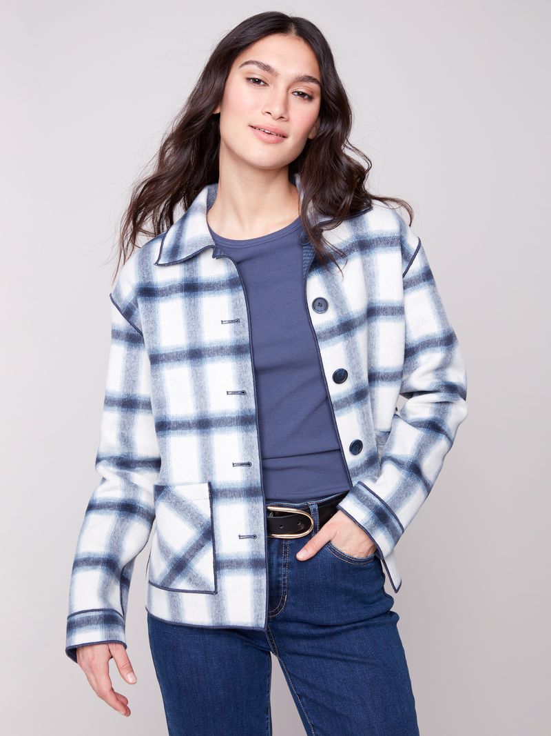 Charlie B Reversible Plaid Jacket in Blue/Combo - wardrobe