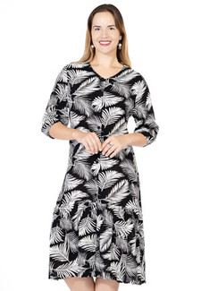 Variations Button Down Dress in Leaf Print