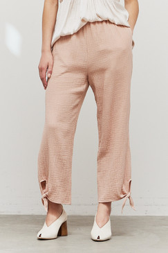 Cotton Gauze Pants with Tie in Soft Pink