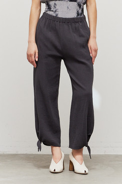 Cotton Gauze Pants with Tie in Washed Black