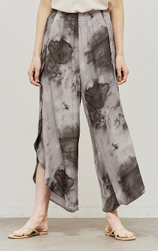 Wide Leg Tie Dye Satin Pants in Smoke