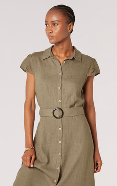 Apricot UK Cap Sleeve Shirtwaist Dress in Light Olive