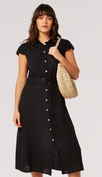 Apricot UK Cap Sleeve Shirtwaist Dress in Black