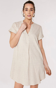 Apricot UK Linen Blend Casual Mini Dress in Natural