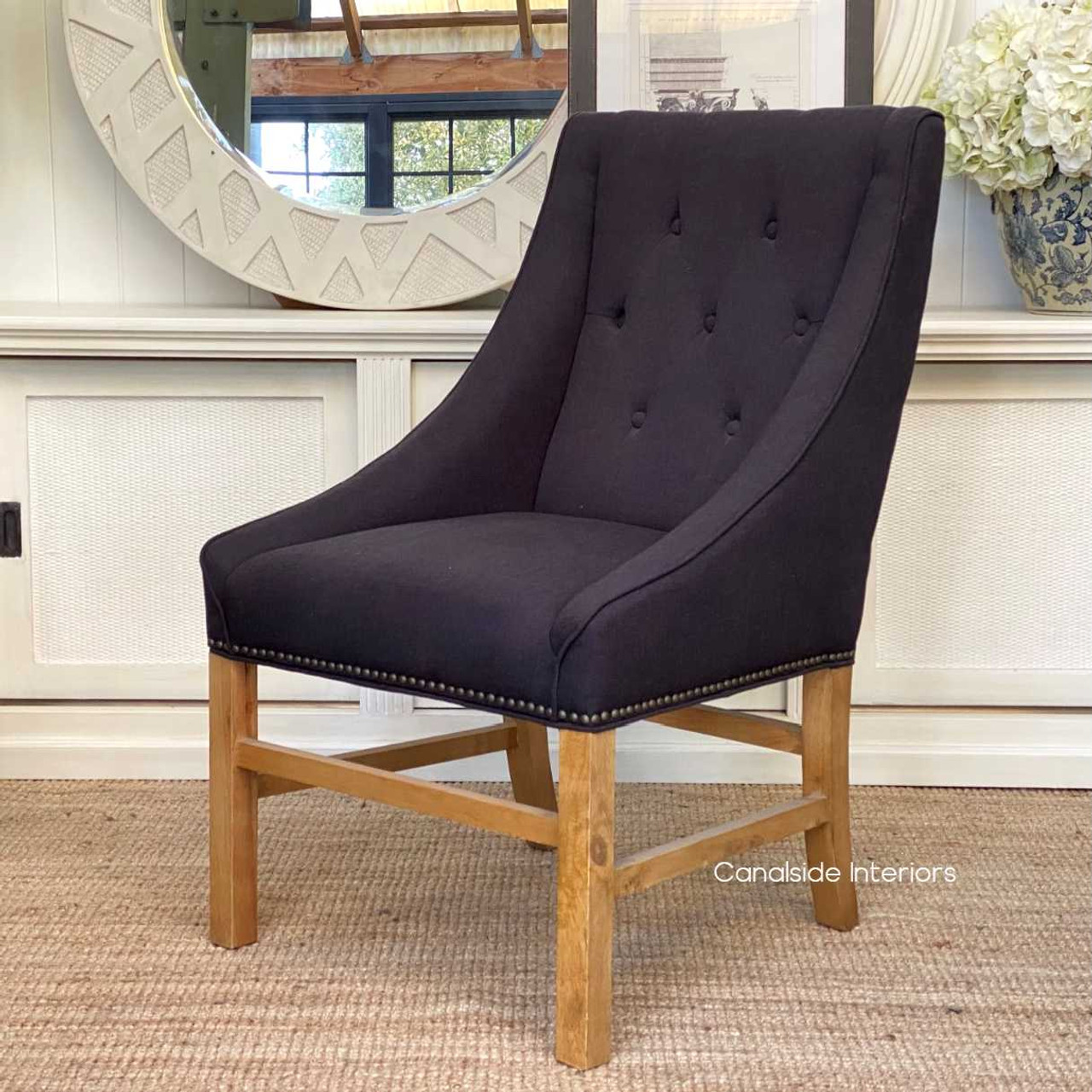 Empire Upholstered Dining Chair Black Charcoal FRENCH  FURNITURE, CHAIRS, HAMPTONS Style, PLANTATION Style, CHAIRS Dining, CHAIRS Lounge, LIVING Room, LIVING Chairs
