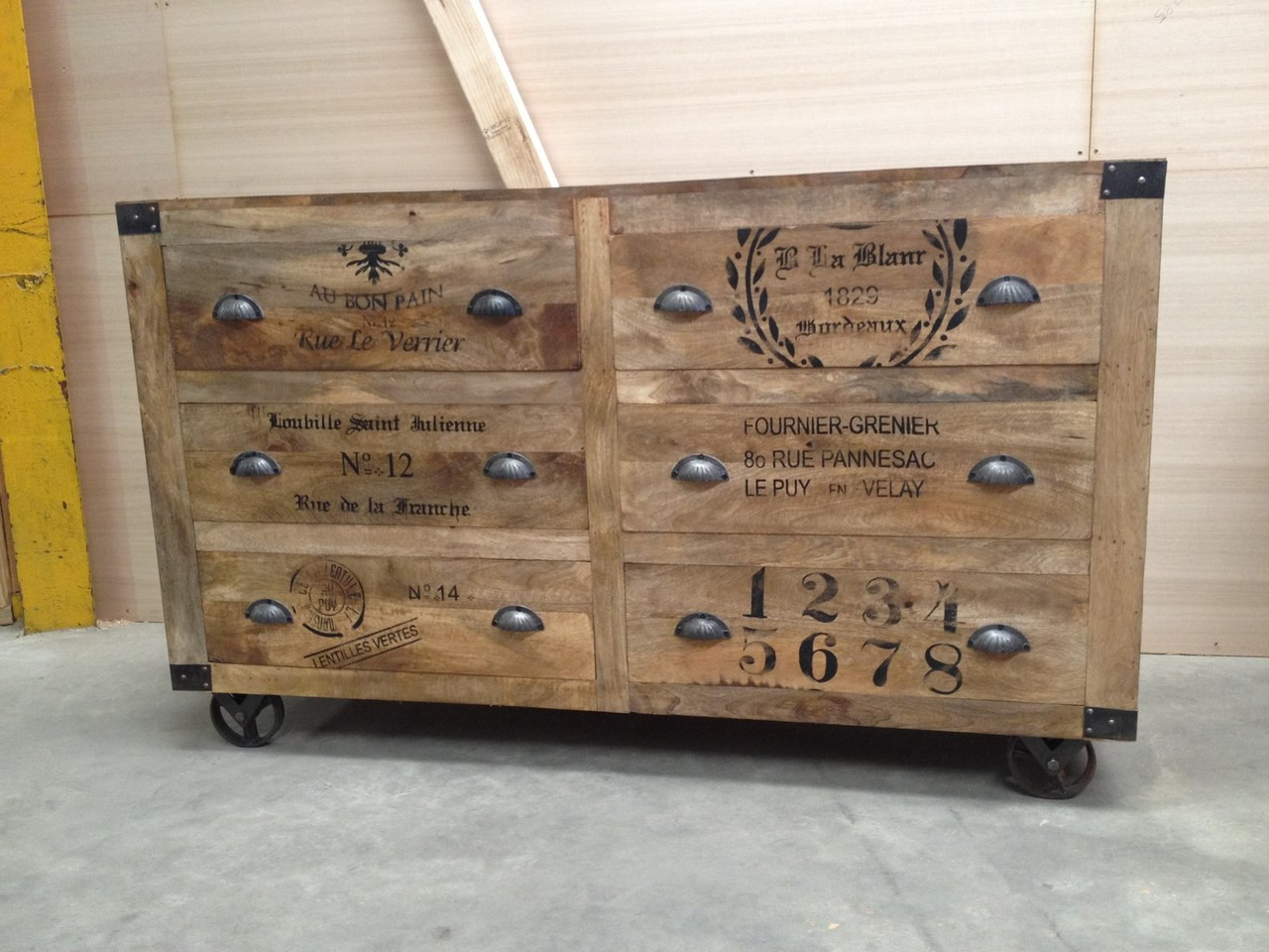 Grinder 6 Drawer Industrial Chest Sideboard on Castors