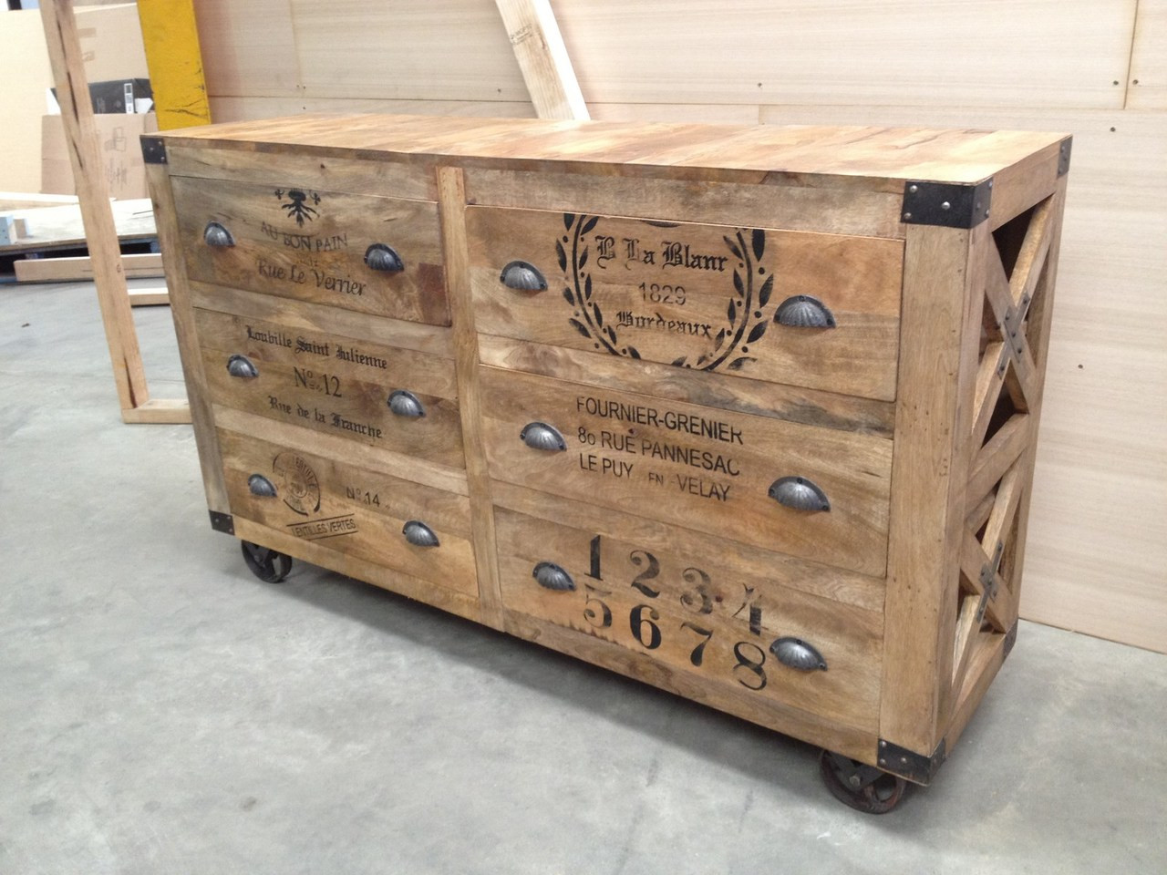 Grinder 6 Drawer Industrial Chest Sideboard on Castors