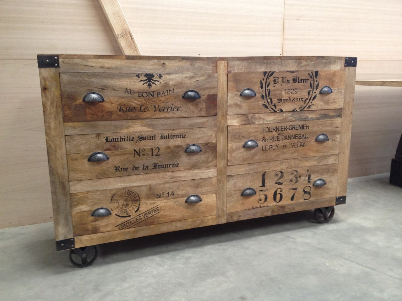 Grinder 6 Drawer Industrial Chest Sideboard on Castors