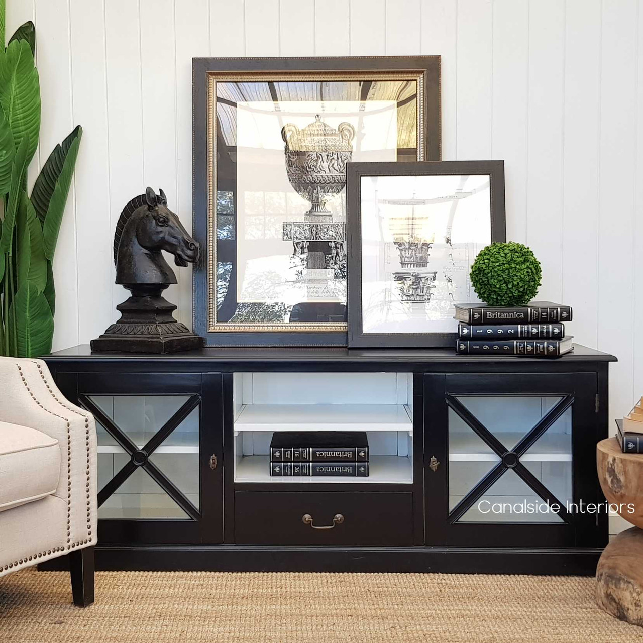 The South Hamptons TV Unit in black with a white interior from Canalside Interiors anchors your living room with its modern coastal design