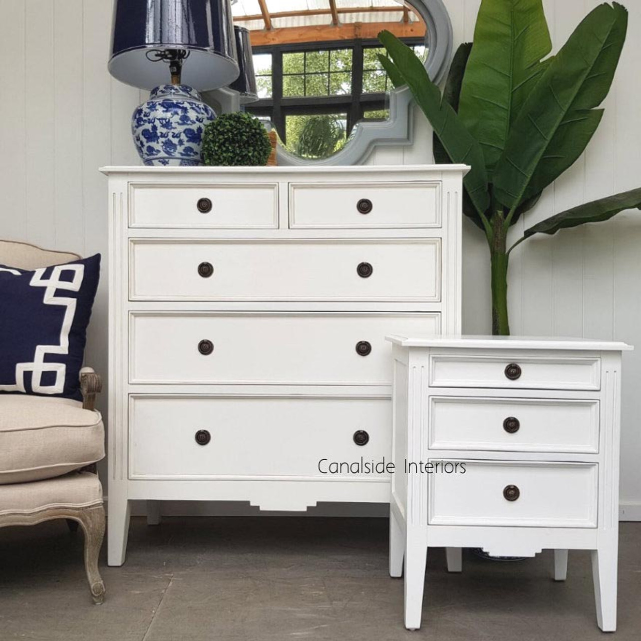The drawer chest styled within a coastal loungeroom, demonstrating its versatility and appeal in various decor settings.