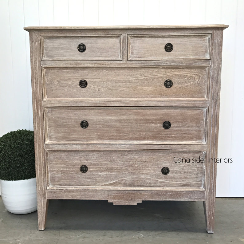 Peninsula 5 Drawer Tall Chest Limewash  BEDROOM, Commodes, Chests, Bookcases & Storage, HAMPTONS Style, PLANTATION Style, BEDROOM Chests & Commodes