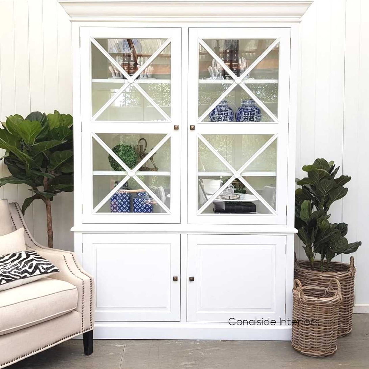 The South Hamptons 2 Door Wall Unit in Classic White offers a modern, yet coastal touch to dining room storage - Canalside Interiors