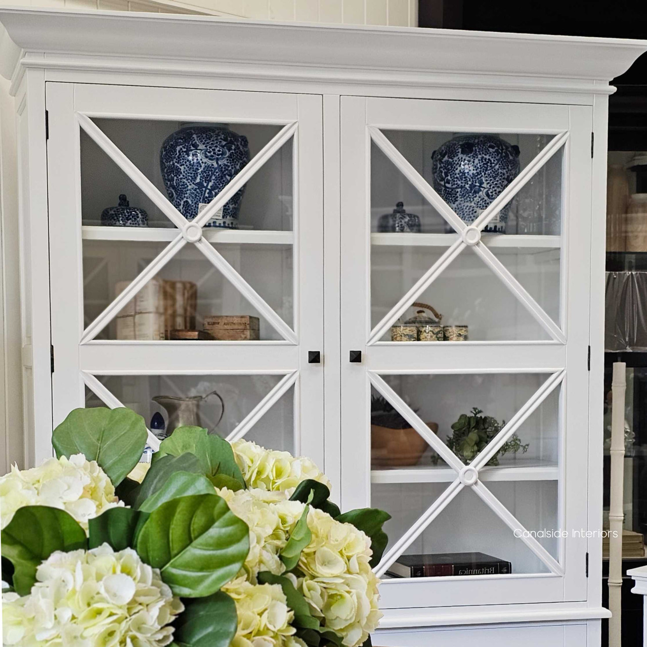 Close up angled view of the South Hamptons 2 Door Wall Unit in Classic White