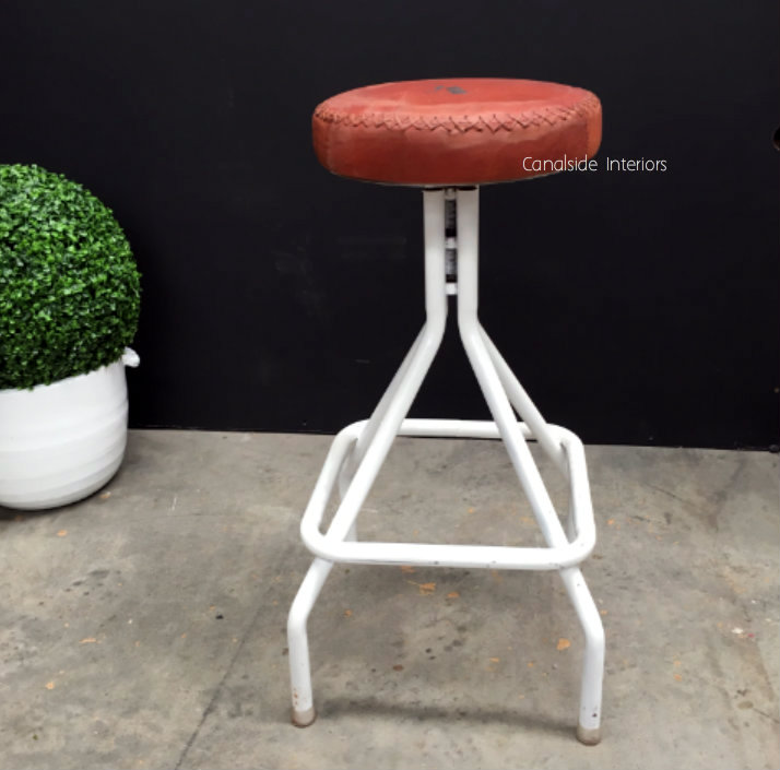 Sarah Industrial Stool Distressed White base with Leather Seat  INDUSTRIAL RUSTIC Style, CHAIRS, CAFE FURNITURE, CHAIRS Stools, CAFE FURNITURE Stools & Chairs