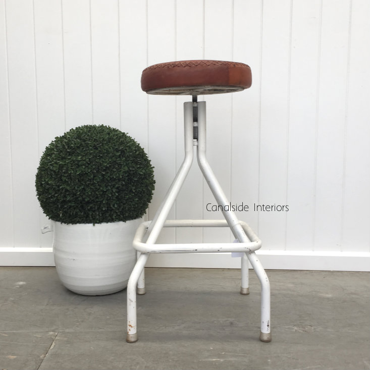 Sarah Industrial Stool Distressed White base with Leather Seat  INDUSTRIAL RUSTIC Style, CHAIRS, CAFE FURNITURE, CHAIRS Stools, CAFE FURNITURE Stools & Chairs