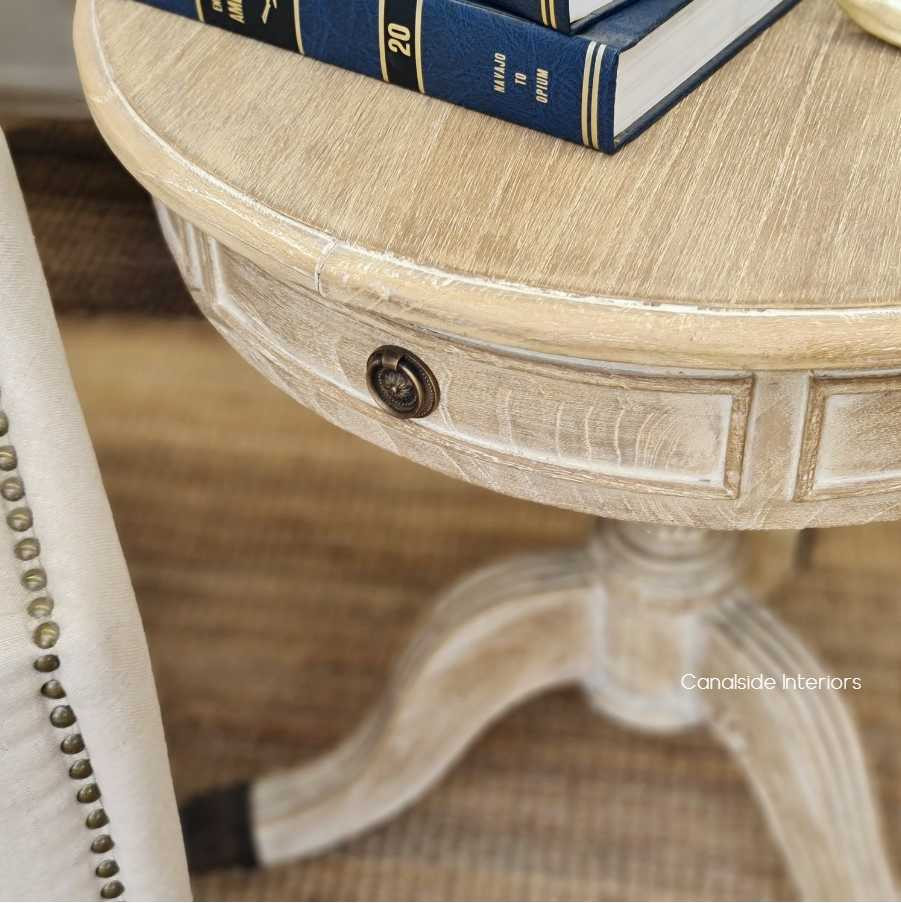 Cobble Hill II Round Side Table Limewash  FRENCH  FURNITURE, TABLES, HAMPTONS Style, PLANTATION Style, TABLES Side Tables, LIVING Coffee & Side Tables, BEDROOM Bedsides
