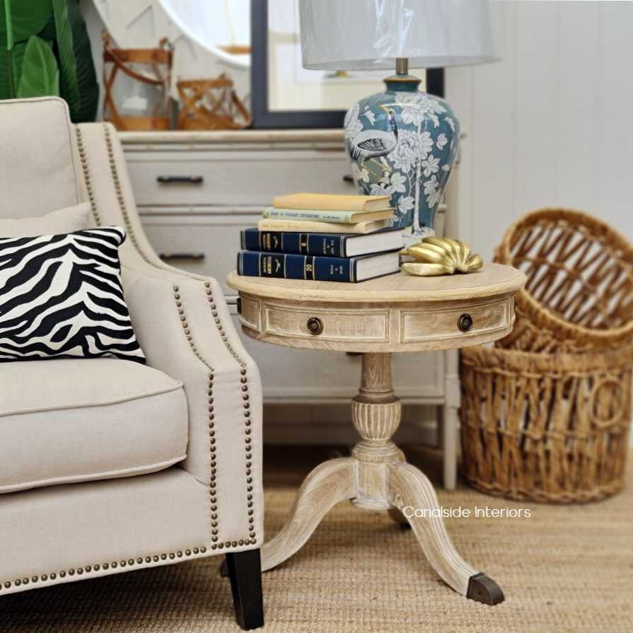 Cobble Hill II Round Side Table Limewash  FRENCH  FURNITURE, TABLES, HAMPTONS Style, PLANTATION Style, TABLES Side Tables, LIVING Coffee & Side Tables, BEDROOM Bedsides