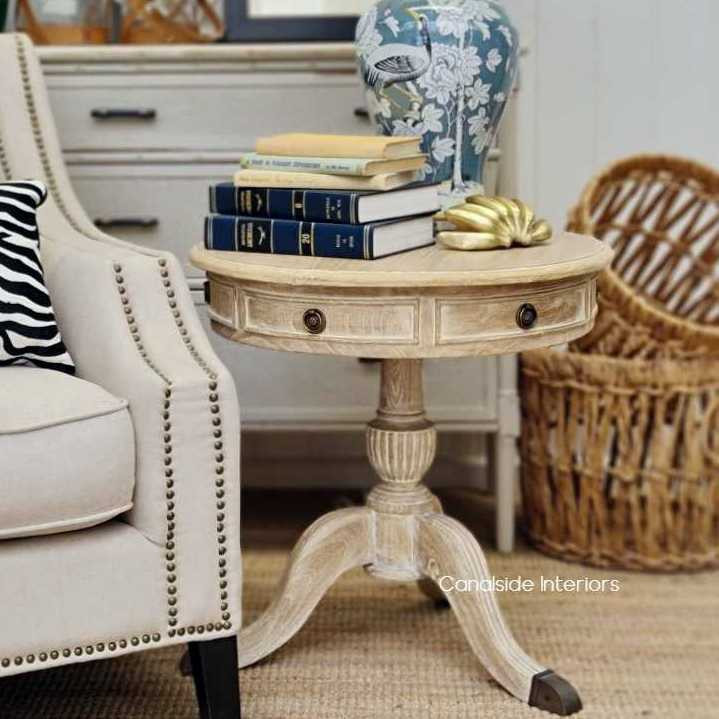 Cobble Hill II Round Side Table Limewash  FRENCH  FURNITURE, TABLES, HAMPTONS Style, PLANTATION Style, TABLES Side Tables, LIVING Coffee & Side Tables, BEDROOM Bedsides