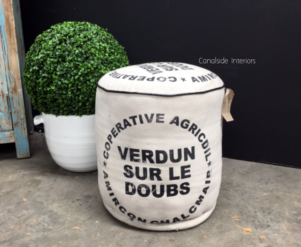 Zoe Cream OttomanPouf Cream Verdun Print  INDUSTRIAL RUSTIC Style, Accessories, CHAIRS, CAFE FURNITURE, HAMPTONS Style, PLANTATION Style, CHAIRS Stools, BEDROOM Headboards & Ottomans, CAFE FURNITURE Stools & Chairs