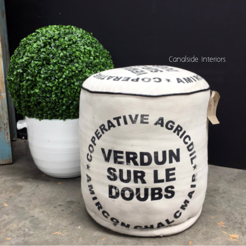 Zoe Cream OttomanPouf Cream Verdun Print  INDUSTRIAL RUSTIC Style, Accessories, CHAIRS, CAFE FURNITURE, HAMPTONS Style, PLANTATION Style, CHAIRS Stools, BEDROOM Headboards & Ottomans, CAFE FURNITURE Stools & Chairs