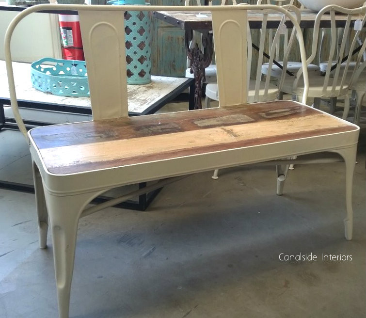 Arrow Industrial Bench Distressed White with recycled wood seat