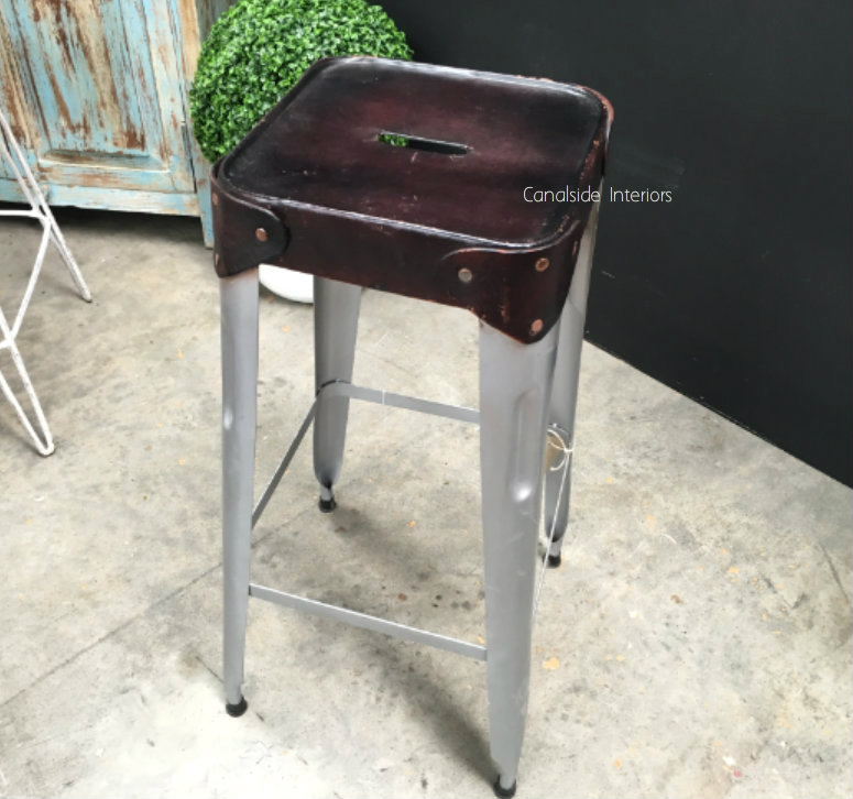 Pilot Industrial Metal Bar Stool with Leather Seat