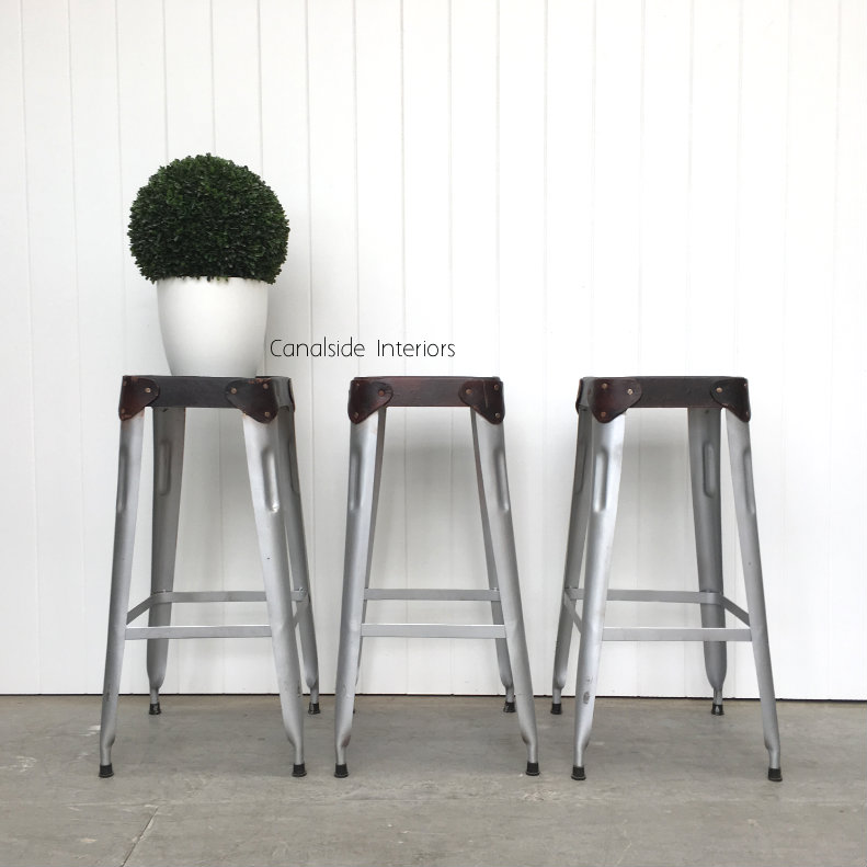 Pilot Industrial Metal Bar Stool with Leather Seat