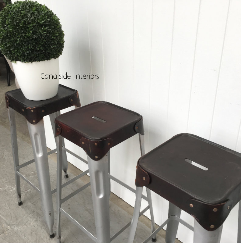 Pilot Industrial Metal Bar Stool with Leather Seat