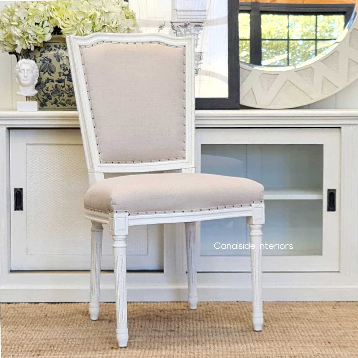 Stark Dining Chair Distressed White with cream upholstery  FRENCH  FURNITURE, CHAIRS, HAMPTONS Style, PLANTATION Style, CHAIRS Dining