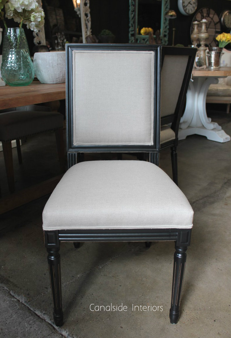 Tyrion Dining Chair Distressed Black with cream upholstery