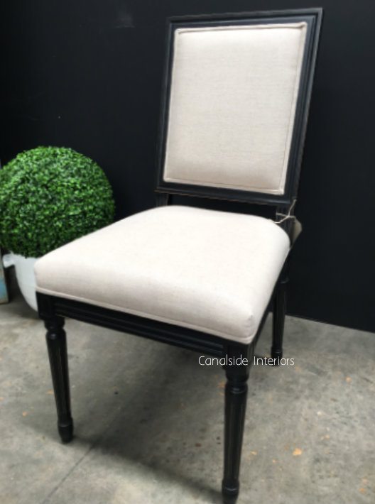 Tyrion Dining Chair Distressed Black with cream upholstery
