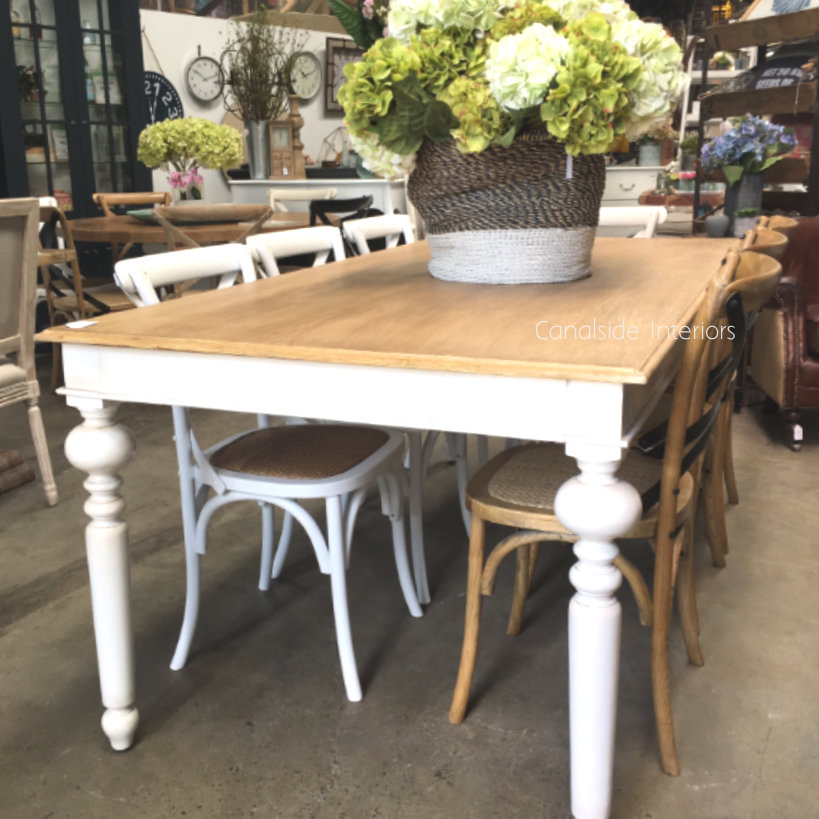 Chandon Dining Table Distressed White with Limewash Top