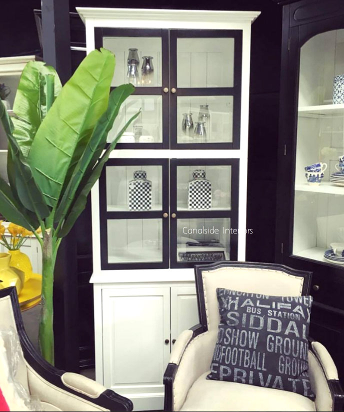 Bellport Display Cupboard Distressed White with Black Doors