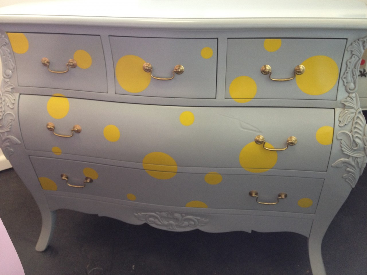 Couleur Bombe French Commode Grey with Yellow Polka Dots