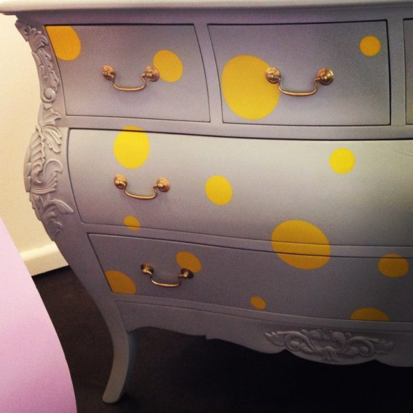 Couleur Bombe French Commode Grey with Yellow Polka Dots