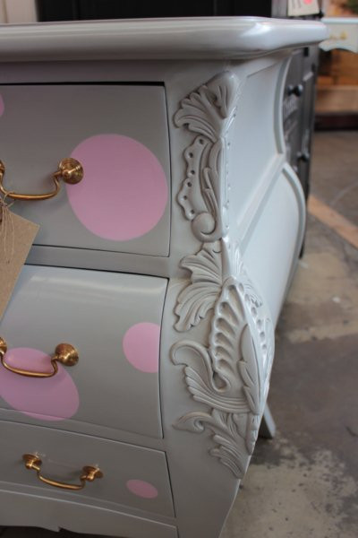 Couleur Bombe French Commode Grey with Yellow Polka Dots