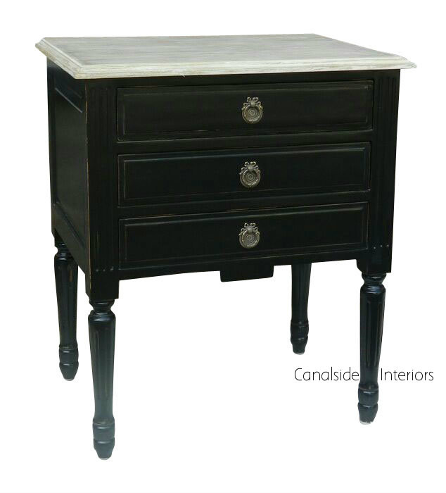 Elissa Bedside Distr. Black Limewash Top  FRENCH  FURNITURE, BEDROOM, TABLES, HAMPTONS Style, PLANTATION Style, TABLES Side Tables, LIVING Room, LIVING Coffee & Side Tables, BEDROOM Bedsides