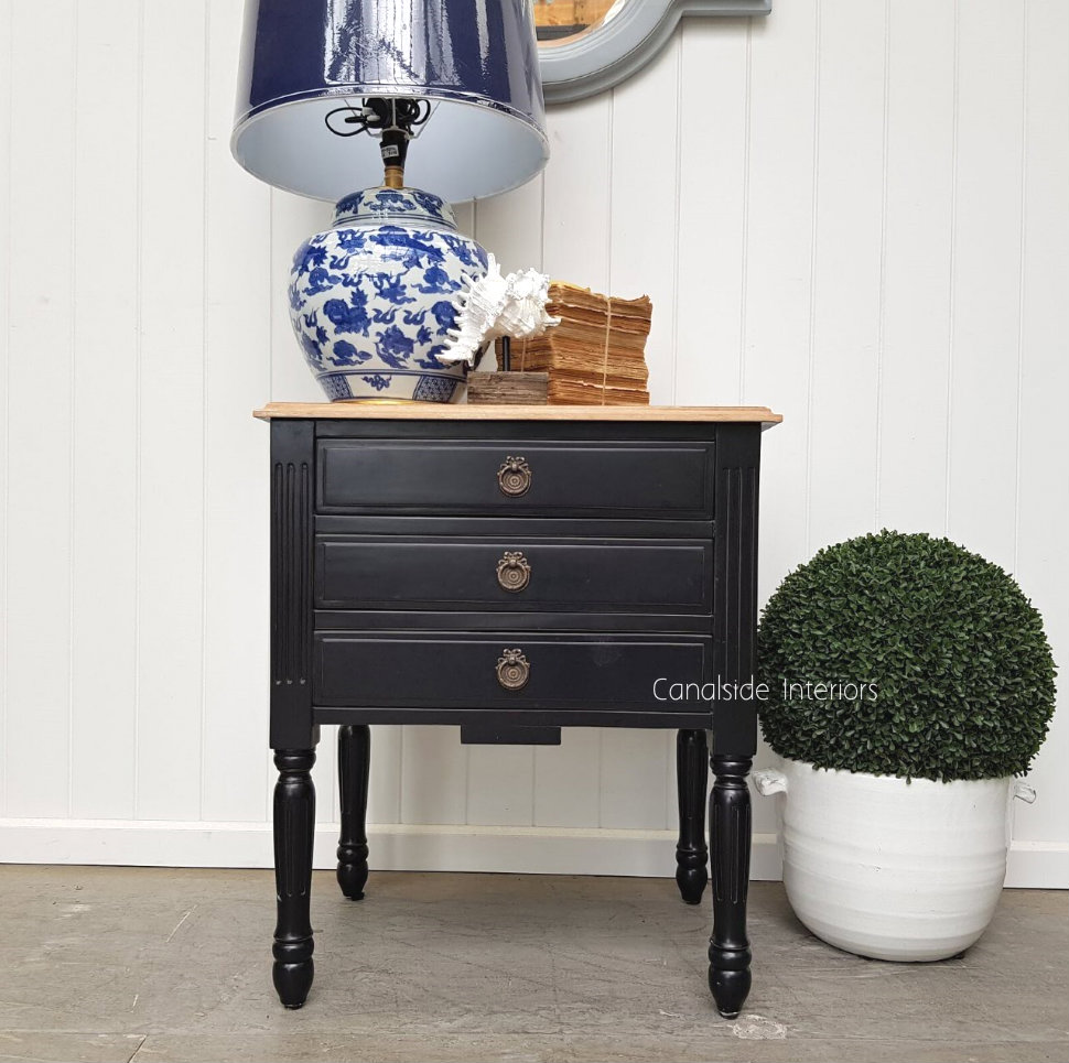 Elissa Bedside Distr. Black Limewash Top  FRENCH  FURNITURE, BEDROOM, TABLES, HAMPTONS Style, PLANTATION Style, TABLES Side Tables, LIVING Room, LIVING Coffee & Side Tables, BEDROOM Bedsides