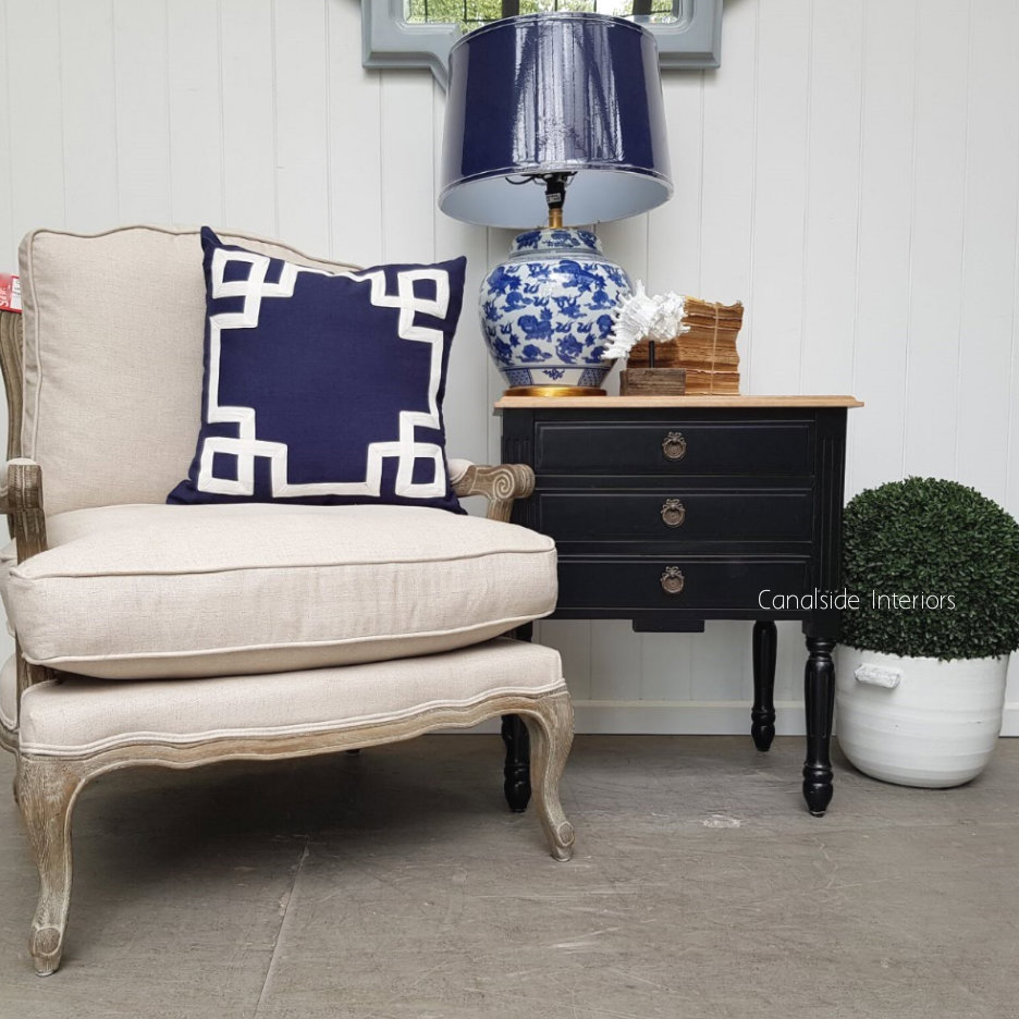 Elissa Bedside Distr. Black Limewash Top  FRENCH  FURNITURE, BEDROOM, TABLES, HAMPTONS Style, PLANTATION Style, TABLES Side Tables, LIVING Room, LIVING Coffee & Side Tables, BEDROOM Bedsides