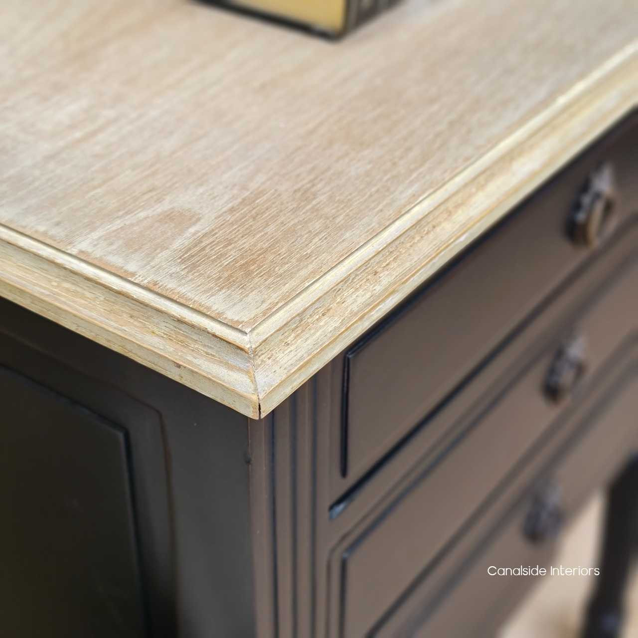 Elissa Bedside Distr. Black Limewash Top  FRENCH  FURNITURE, BEDROOM, TABLES, HAMPTONS Style, PLANTATION Style, TABLES Side Tables, LIVING Room, LIVING Coffee & Side Tables, BEDROOM Bedsides