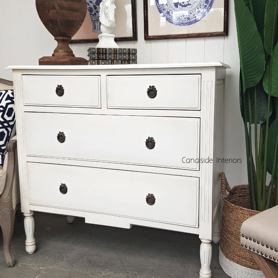 Elissa Chest of Drawers Distr. White  FRENCH  FURNITURE, BEDROOM, HAMPTONS Style, PLANTATION Style, BEDROOM Chests & Commodes, TABLES Sideboards & Buffets, STORAGE, STORAGE Sideboards & Buffets