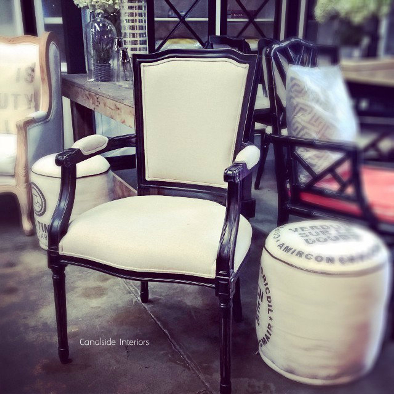 Stark Carver Chair in distressed black for dining room chairs