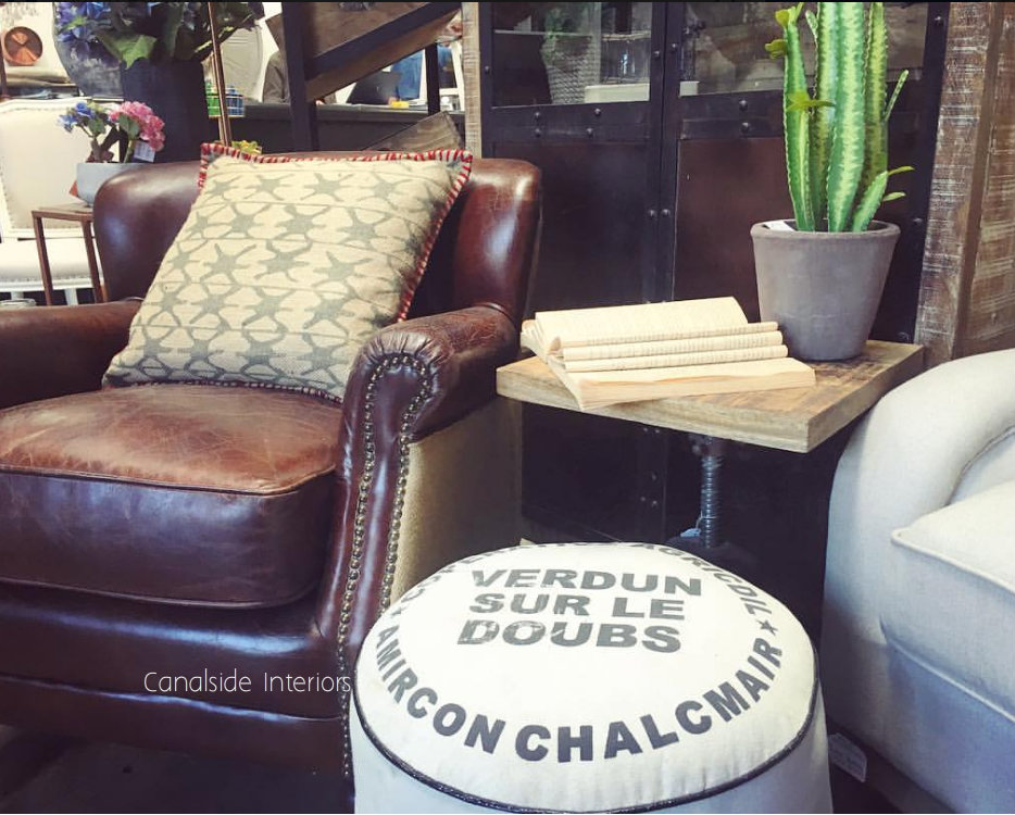 Doctus Aged Leather and Hessian Linen Style Armchair AGED LEATHER, CAFE FURNITURE Stools & Chairs