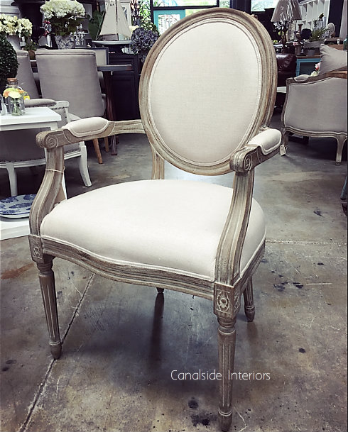 Sansa Carver Chair Weathered Oak with cream upholstery  FRENCH  FURNITURE, CHAIRS, HAMPTONS Style, PLANTATION Style, CHAIRS Dining, CHAIRS Lounge, LIVING Room, LIVING Chairs