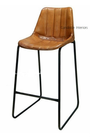 Linetti Leather Bar Stool with Straight Stitching