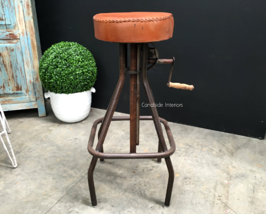 Cruz Adjustable Industrial Stool with Leather Seat  INDUSTRIAL RUSTIC Style, CHAIRS, CAFE FURNITURE, CHAIRS Stools, CAFE FURNITURE Stools & Chairs
