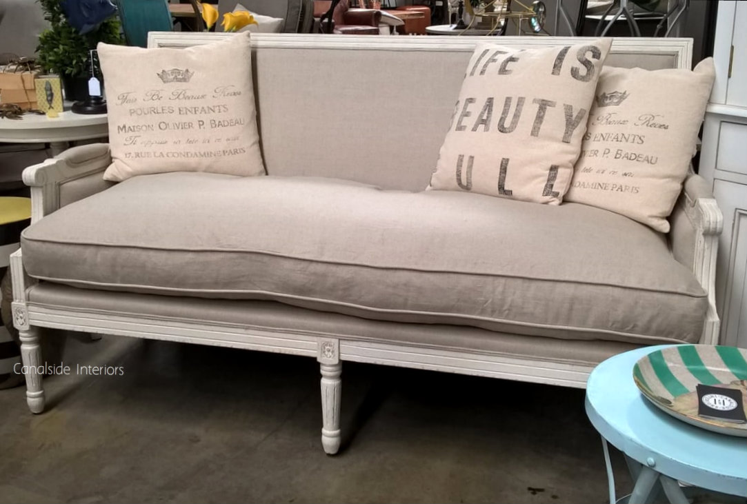 Worthington Sofa Canape Distressed White with Cream Upholstery