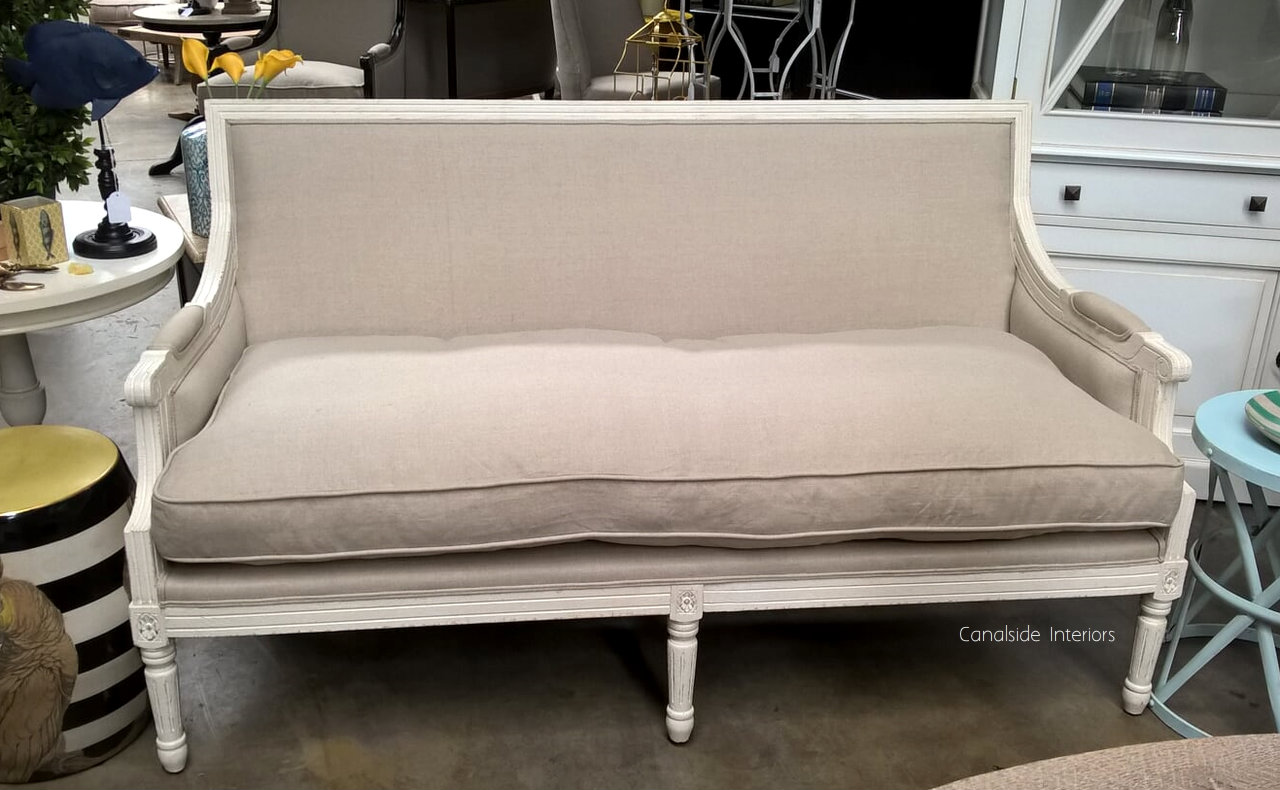 Worthington Sofa Canape Distressed White with Cream Upholstery